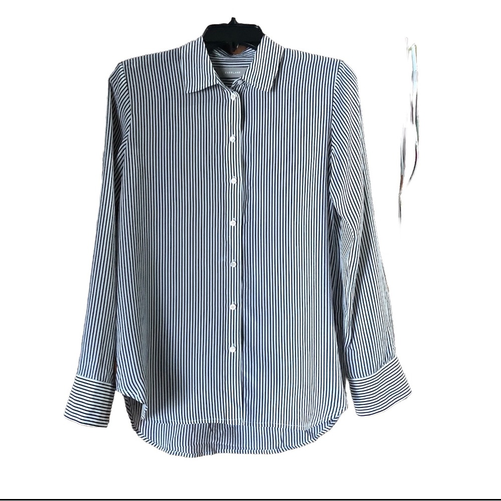 Everlane Black and White Striped Button-Down Shirt